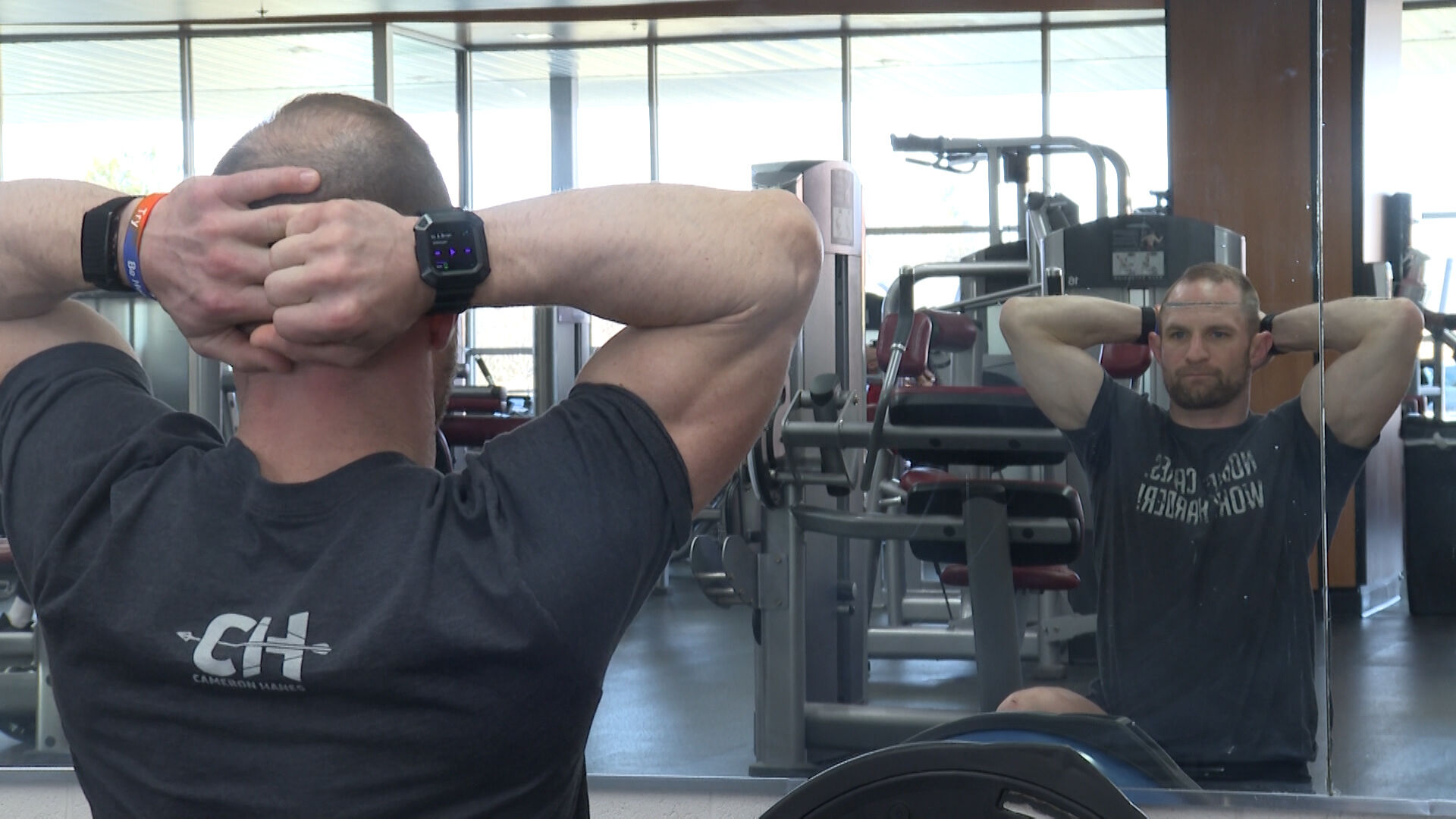 Matt Chinn stretches before running 20 miles